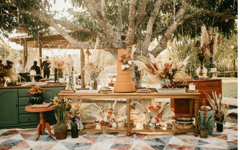 A cake set up for wedding