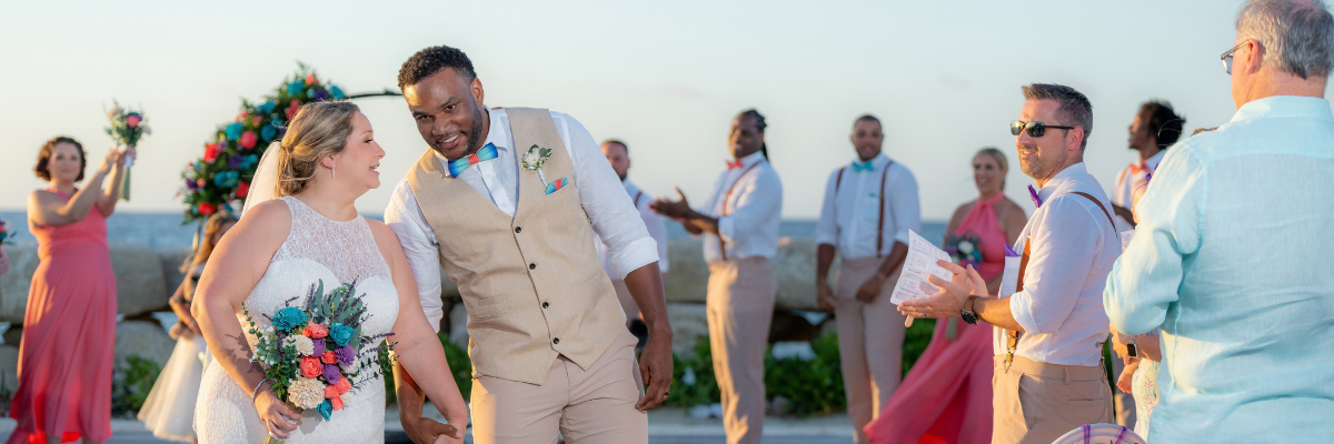 Destination wedding guests celebrating together at a resort