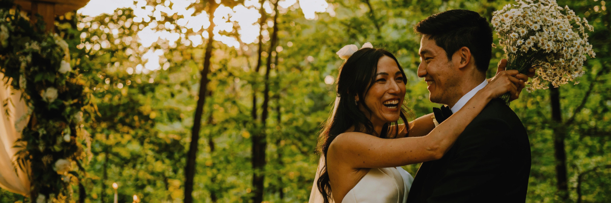 Outdoor summer wedding ceremony timed for golden hour